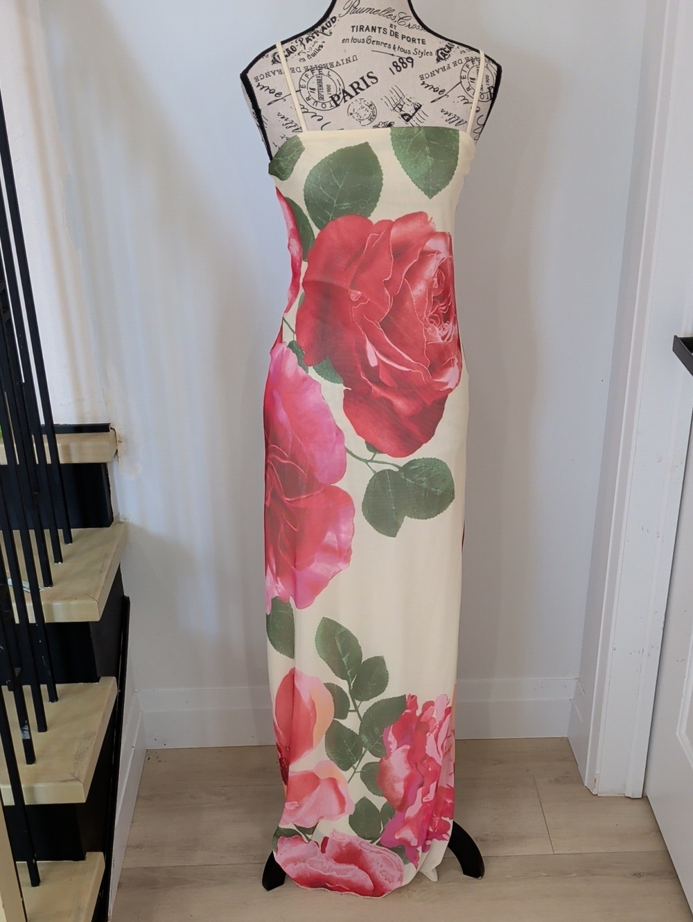THIRTY/THIRTY | Women's Yellow Floral Mesh Spaghetti Strap Maxi Dress